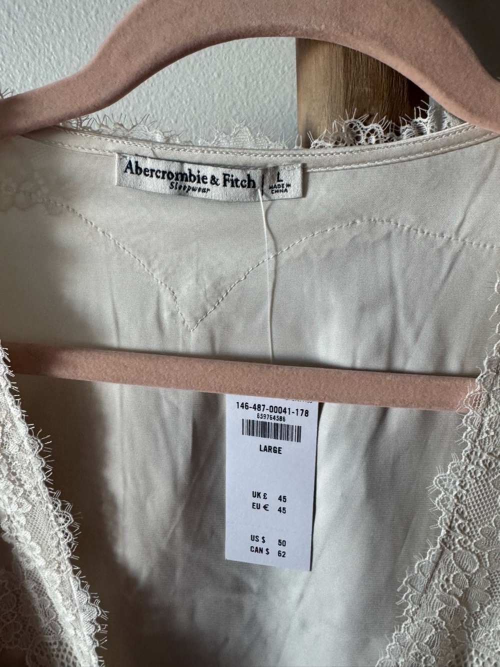 Cream Lace Trim Satin Set - Picture 2 of 3